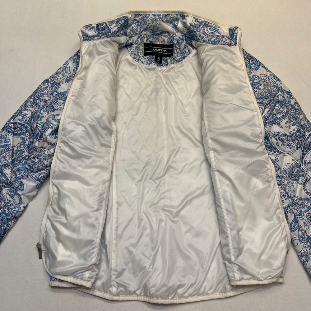 Lands' End Blue White Paisley Coastal Cottage Shabby Chic Quilted Jacket Size M - Picture 6 of 8